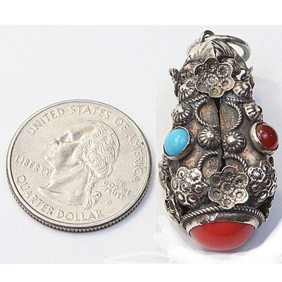 Rare Antique Silver Pendant / Charm with multi colored stones - Truly UNIQUE! - Picture 8 of 8